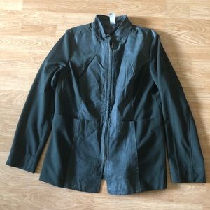Hunter Green Mock Neck Leather and Knit Jacket